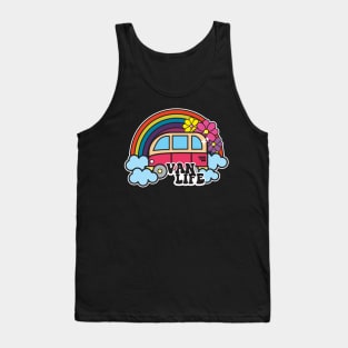 Van Life Cute Retro Cartoon Rainbow Happy Hippy Style Funny Tank Top
